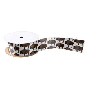 Happy American bison buffalo illustration Satin Ribbon