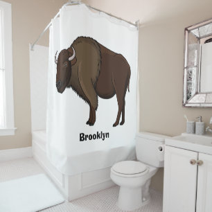 Happy American bison buffalo illustration Shower Curtain