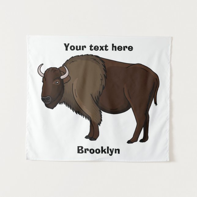 Happy American bison buffalo illustration  Tapestry (Front (Horizontal))