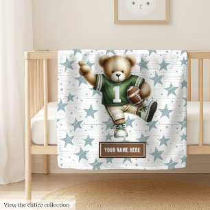 Happy American Football Teddy Bear Custom Kids Fleece Blanket