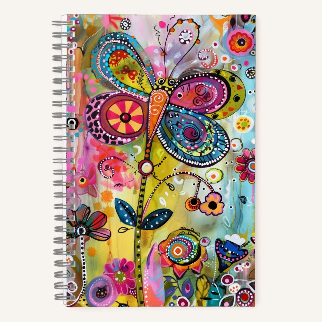 *~* Happy AN1  Floral Fantasy Whimsical  Butterfly Notebook (Front)