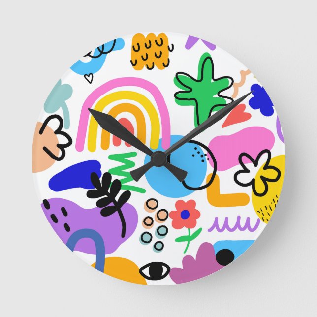 Happy and colorful abstract designs round clock (Front)