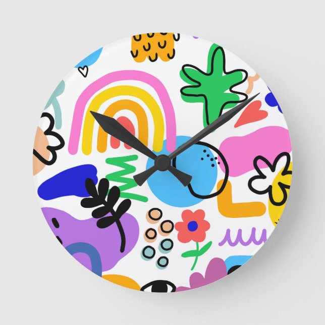 Happy and colorful abstract designs round clock (Front)