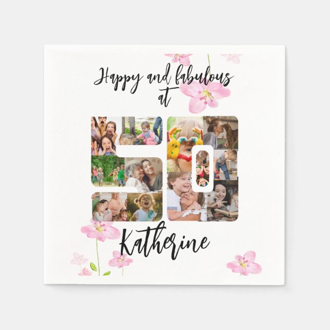 Happy and Fabulous 50th Birthday Multi Photo Napkin (Front)