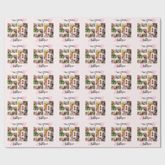 Happy and Fabulous 50th Birthday Multi Photo Wrapping Paper (Flat)