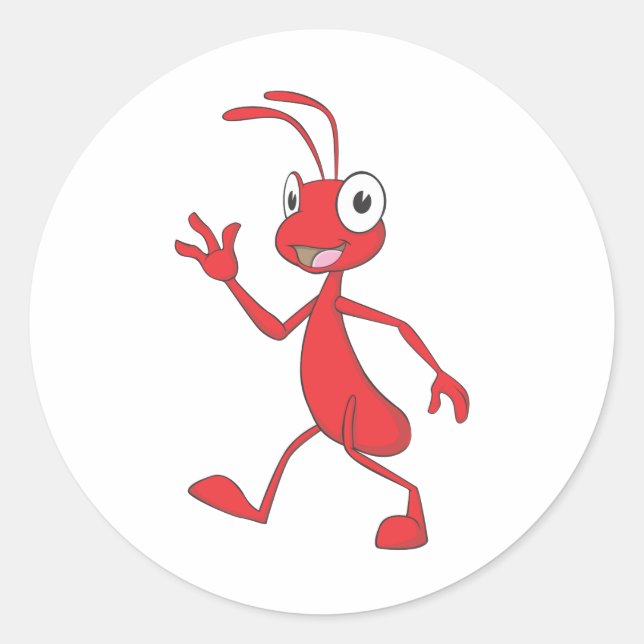 Happy and Friendly Ant Walking Classic Round Sticker (Front)