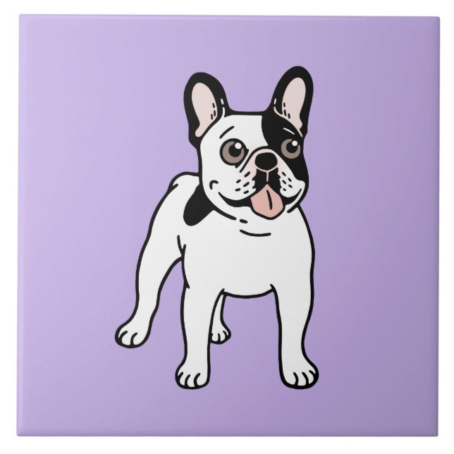 Happy and Fun Single Hooded Pied Frenchie Tile (Front)