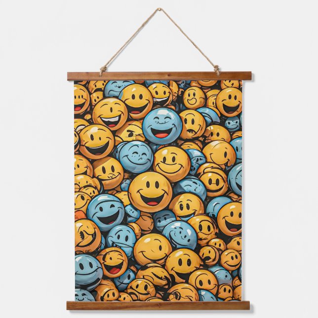 Happy And Funny Emoji Faces  Hanging Tapestry (Front)