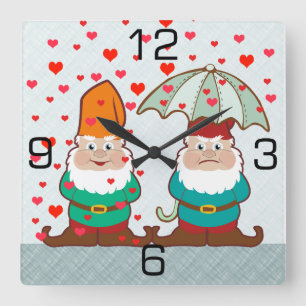 Happy and Grumpy Gnomes Square Wall Clock