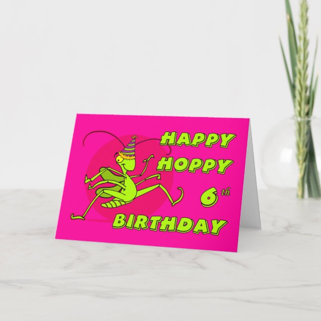 Happy and Hoppy Sixth Birthday with Grasshopper Card (Front)