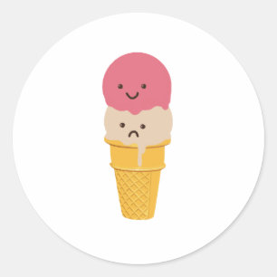 Happy and Sad Ice Cream Cone Classic Round Sticker