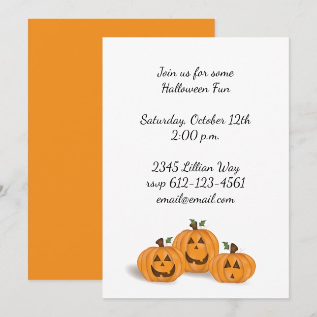 Happy and Smiling Jack O Lanterns Invitation (Front/Back)