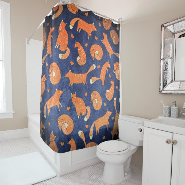 Happy animal fox pattern shower curtain (In Situ)