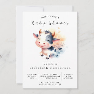 Happy Animal Unique Cow Baby Shower Invitation