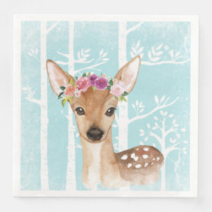 Happy Animal with Flowers in Blue Forest-Deer Napkin