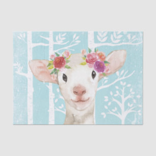 Happy Animal with Flowers in Blue Forest-Sheep Tissue Paper