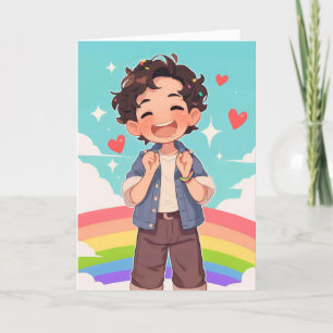 Happy Anime Boy Rainbow Holiday Card