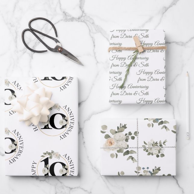 Happy Anniversary 10 year Custom  Wrapping Paper Sheet (Front)