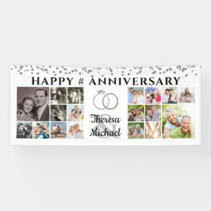 Happy Anniversary 18 Photo Collage Custom Silver Banner