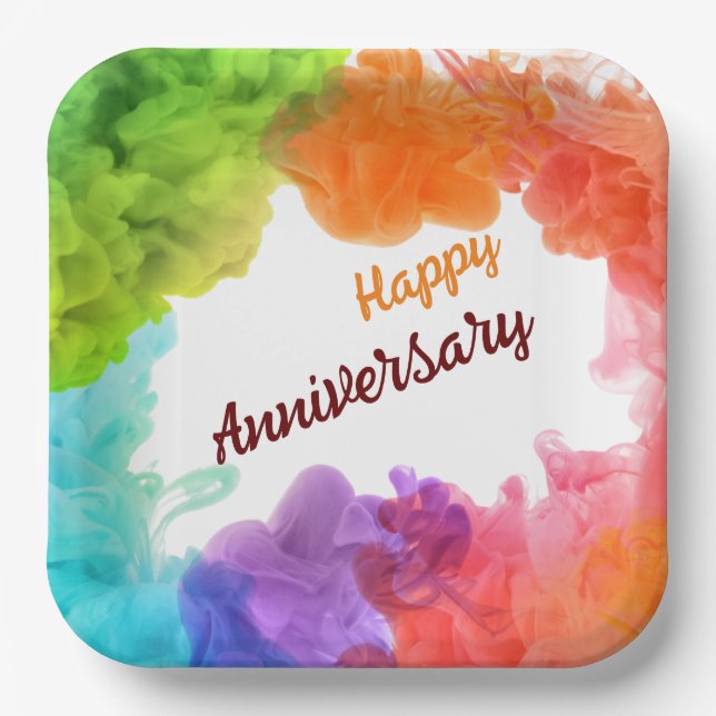 Happy Anniversary 9" Square Paper Plate (Front)