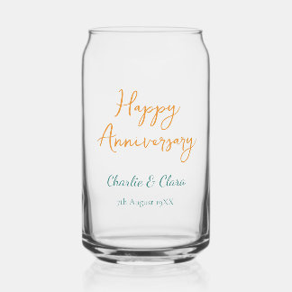 Happy anniversary add name orange bold green simp Can Glass