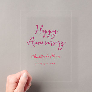 Happy anniversary add name pink bold name date si Acrylic Invitations