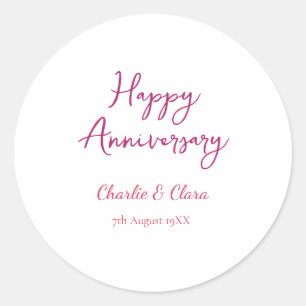 Happy anniversary add name pink bold name date si Classic Round Sticker
