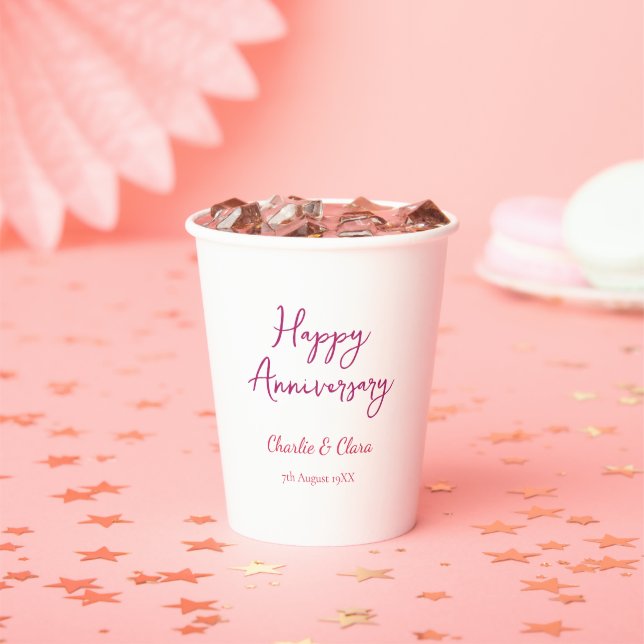  Happy anniversary add name pink bold name date si Paper Cups (Insitu)
