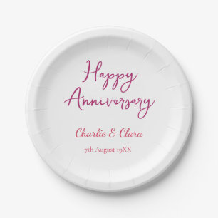 Happy anniversary add name pink bold name date si Paper Plate