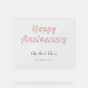 Happy anniversary add name pink grey pastel bold Acrylic Sign
