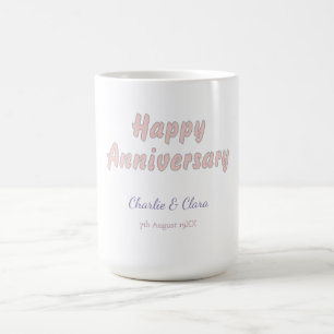 Happy anniversary add name pink grey pastel bold Coffee Mug