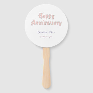  Happy anniversary add name pink grey pastel bold  Hand Fan