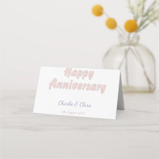  Happy anniversary add name pink grey pastel bold  Place Card