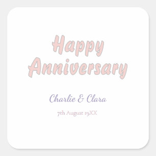Happy anniversary add name pink grey pastel bold Square Sticker