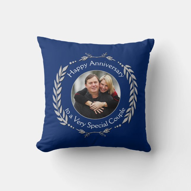 HAPPY ANNIVERSARY | Add Photo | Royal Blue Cushion (Front)