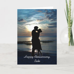 Happy Anniversary Babe, Couple Kissing on Beach Card