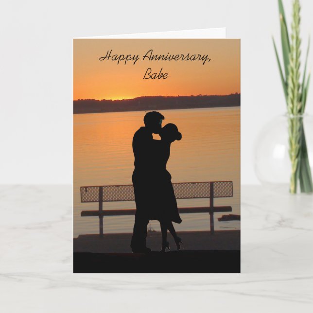 Happy Anniversary Babe, Couple Kissing Sunset Card (Front)