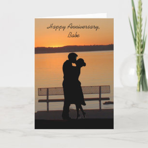 Happy Anniversary Babe, Couple Kissing Sunset Card