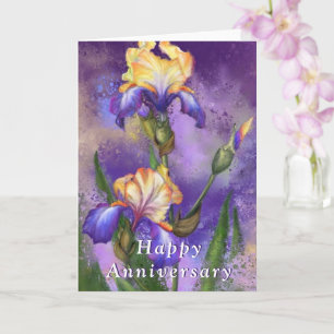 Happy Anniversary - Beautiful Iris Flower Painting Card