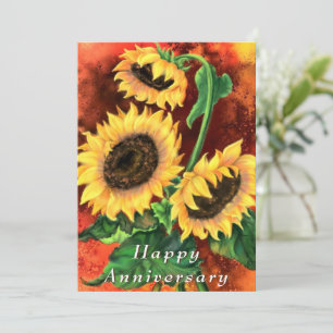 Happy Anniversary - Beautiful Three Sunflowers Art