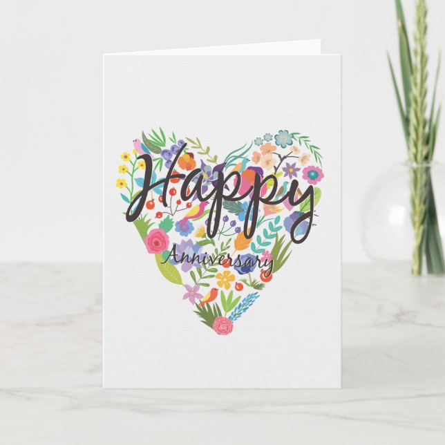 Happy Anniversary Big Heart Of Flowers Card (Front)