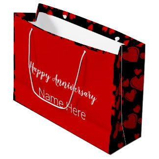 Happy Anniversary Black and Red with Hearts Large Gift Bag