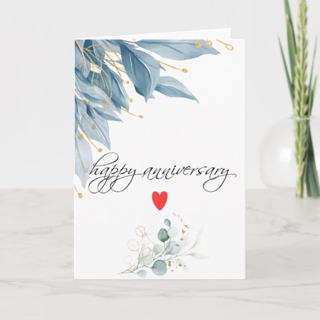 Happy Anniversary Blue Floral Card (Front)