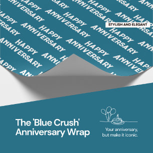 Happy Anniversary Blue & White Wrapping Paper