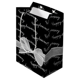 Happy Anniversary Bow on Black Medium Gift Bag