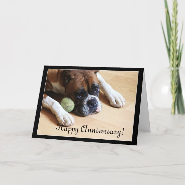 Happy Anniversary boxer dog greeting card (Front)