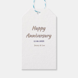 happy anniversary brown grey name date couple mode gift tags