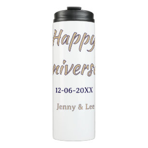 happy anniversary brown grey name date couple mode thermal tumbler