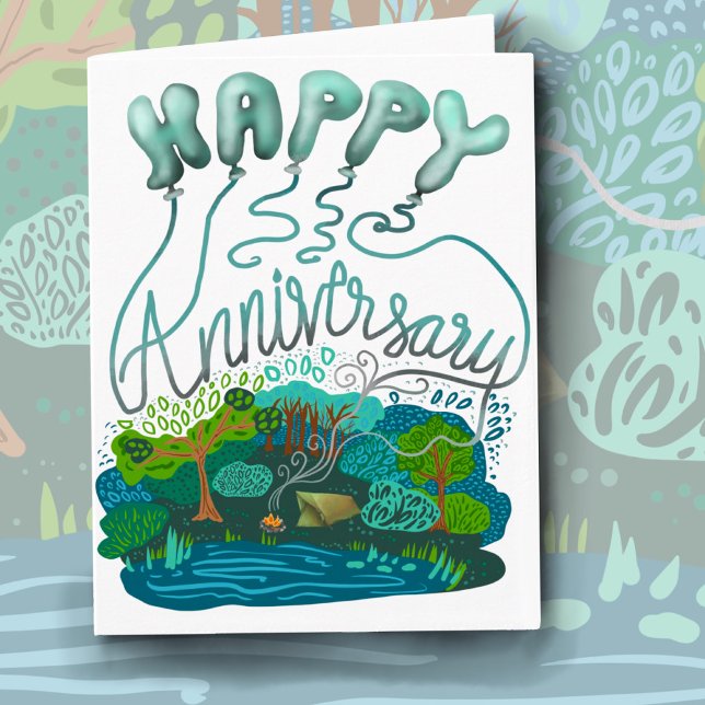 Happy Anniversary Camping Balloons greeting card (Creator Uploaded)