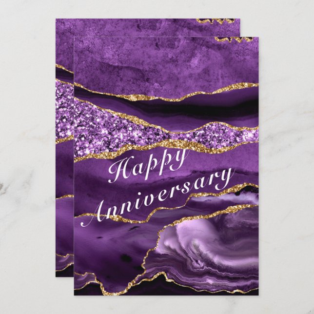 Happy Anniversary Card - Agate Purple Violet Gold (Front/Back)